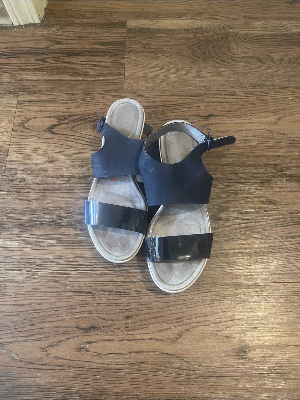 Tsubo Navy and Black Two-Band Sandals